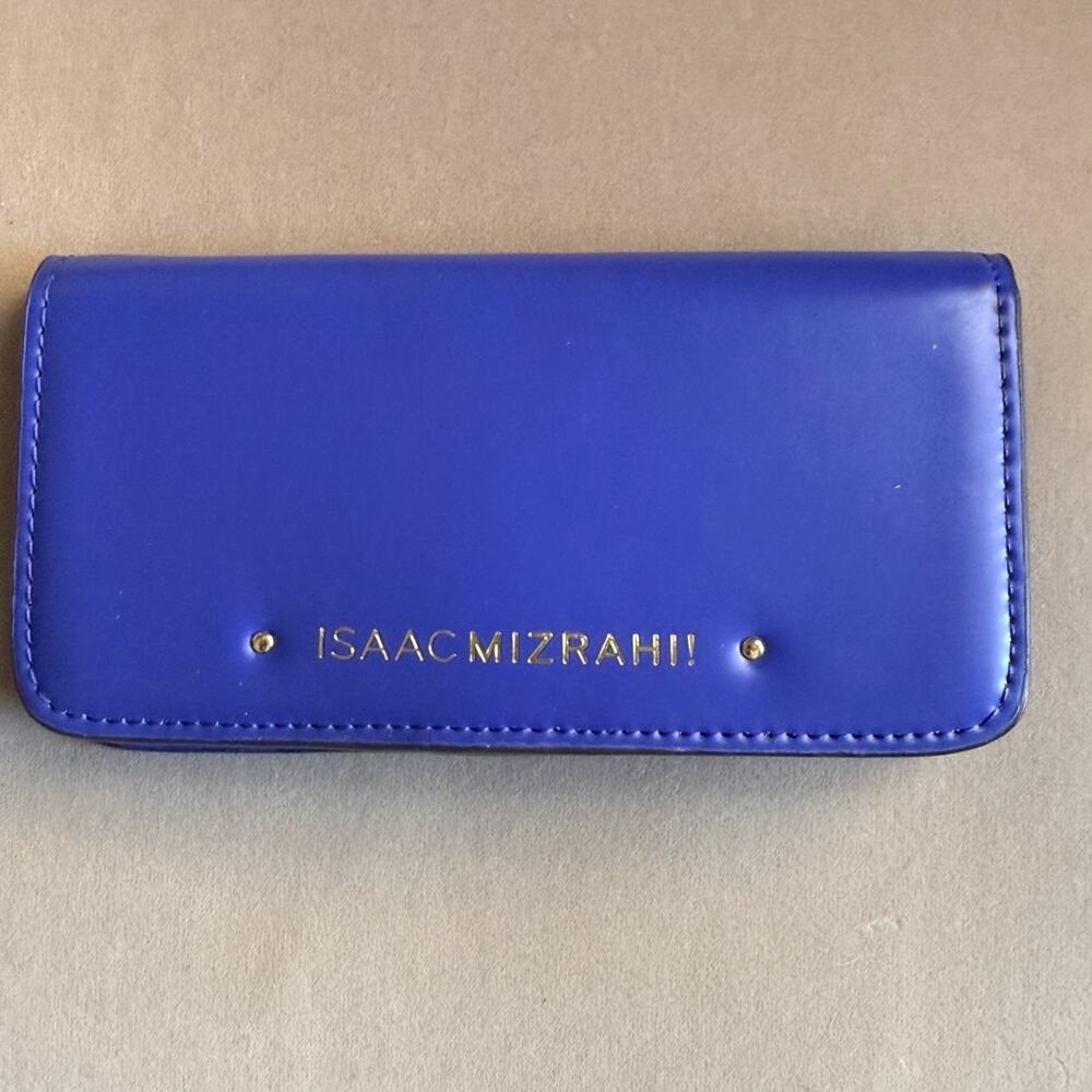 Isaac Mizrahi Cobalt Blue Leather Wallet Envelope Clutch Gold Hardware